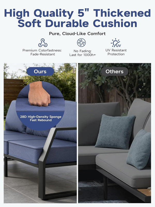 Oversized Modern Outdoor Patio Furniture Set with 5" Thick Cushions, Deep Seats & Wide Armrests, Comfortable Aluminum All-Weather Rustproof Uv-Resistant Frame, 5-Seater for Garden, Backyard, Poolside9