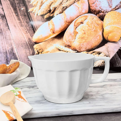 4.3 Quart Latte Style Melamine Batter Bowl with Pour Spout and Handle, Professional Mixing Bowl with Non-Slip Base, Ideal for Pancake and Cake Batter, 11.5 X 8.75 Inch, White2