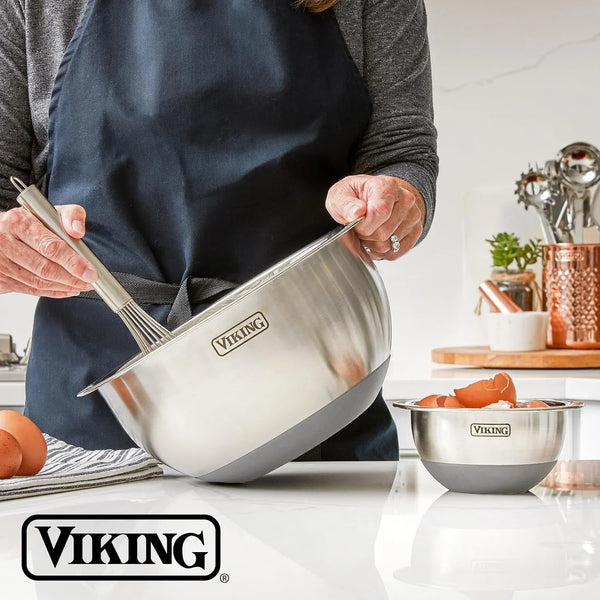 Viking Mixing Bowls Set, 10 Piece Stainless Steel Kitchen Cookware, Non-Slip Silicone Base, Includes Tight Fit Lids, Dishwasher Safe, Grey6