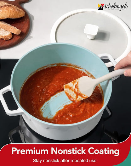 8 Quart Stock Pot with Lid, Titanium Ceramic Nonstick Soup Pot | Ptfe-Free & Non-Toxic | Coating Lasts Longer | 8 Qt for Gatherings | Glass Lid | Stovetop-To-Table & Gift | Cream3
