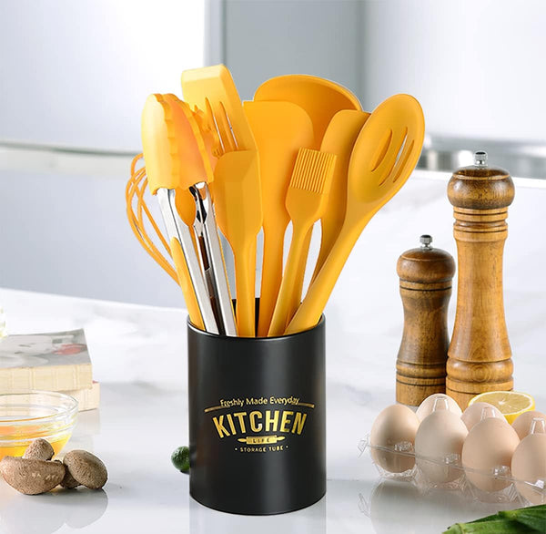 11Pcs Silicone Cooking Utensils Set - Heat Resistant Kitchen Tools, Spatula, Turner, Tongs, Spoon, Whisk, BPA Free, Dishwasher Safe, Nonstick Cookware Utensils (Yellow)6