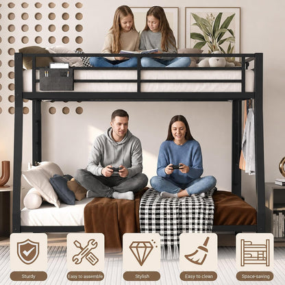Heavy-Duty Metal Full XL over Queen Bunk Bed with Bedside Caddy, Black3