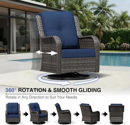 6 Piece Wicker Patio Furniture Set, Outdoor Swivel Rocker Patio Chairs with High Back, Deep Seating, Wide Armrest, Thickened Cushions, Outdoor Furniture for Deck, Porch Use3