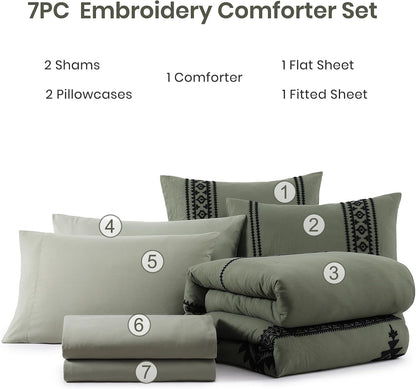 Embroidery Queen Comforter Set 7 Pieces Olive Green Bed in a Bag7