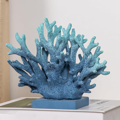 5.8" H Blue Coral Decor, Resin Coral Statue, Nautical Decorations for Home, Beach/Coastal/Ocean Themed Cabinet Shelf Tabletop Decor9