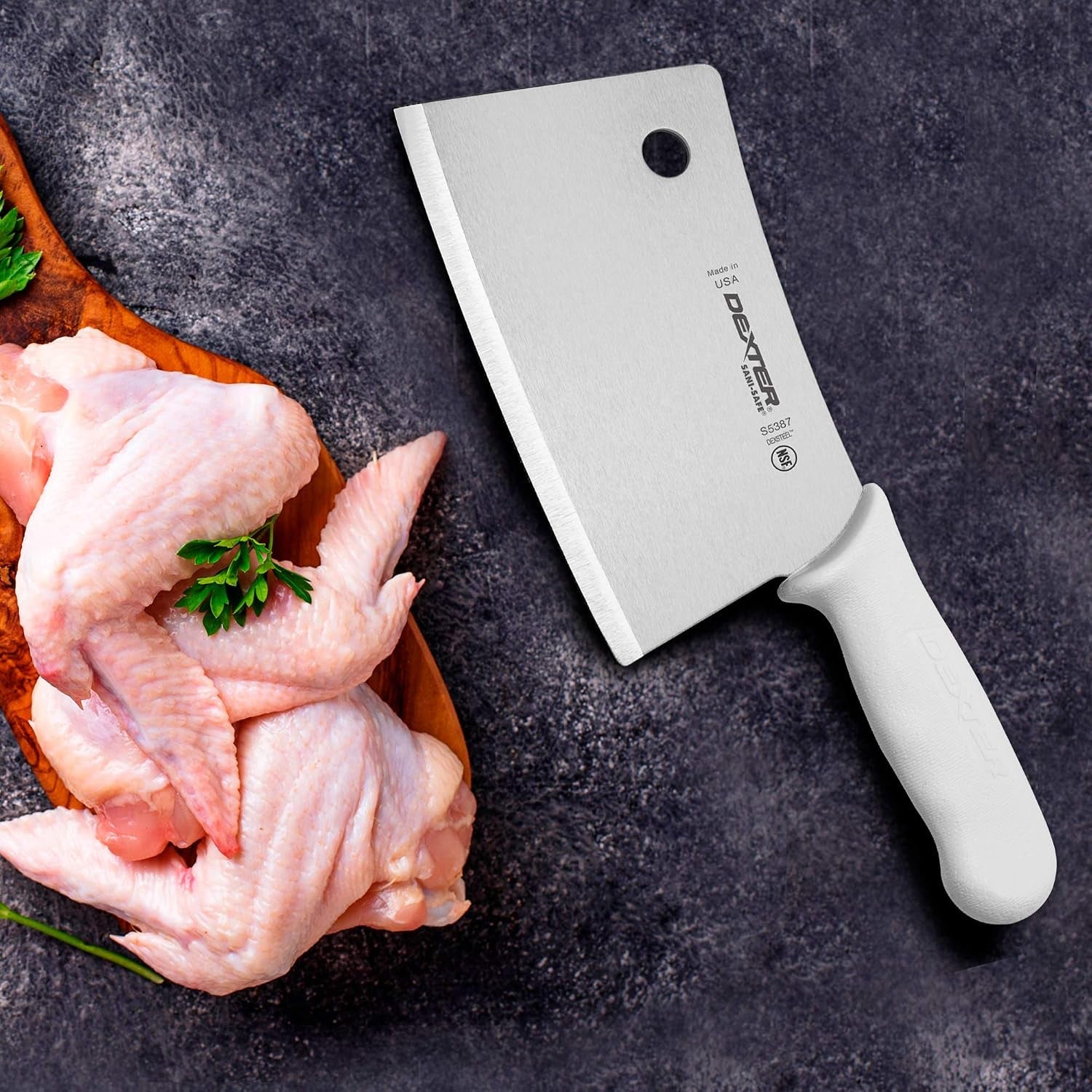 7-stainless-meat-cleaver-s5387pcp-high-carbon-steel-blade-textured-slip-resistant-handle-nsf-certified-heavy-duty-cleaver-for-butchering-bbq-and-kitchen-prep-made-in-the-usa