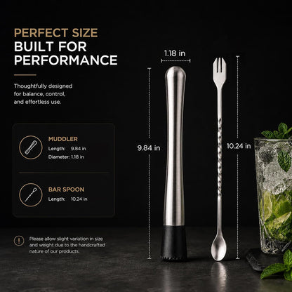 10 Inch Stainless Steel Muddler for Cocktail and 10 Inch Mixing Bar Spoon, 2 Pices Home Bar Tool Set | Stainless Steel Bar Muddler for Drink 2 Pcs Home Bar Tool Set for Mojitos Fruit Drinks, Sturdy Rust Proof7