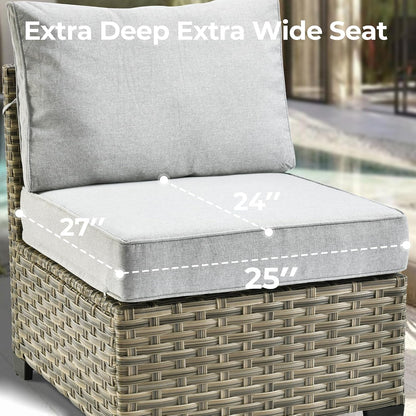Outdoor Sectional Patio Furniture Set,6 Pieces Wicker Conversation Sets L Shaped Couch,Extra Deep Out Door Sofa outside Furniture,Light Grey3
