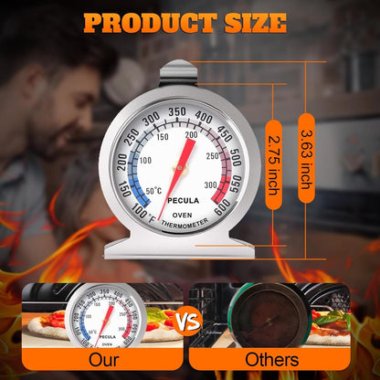 Stainless Steel Oven Thermometer 50-300°C/100-600°F, Analog Instant Read, Battery-Free Kitchen Cooking Thermometer, Hook & Stand Design Food Thermometer for Oven, Grill, Smoker, Fryer2
