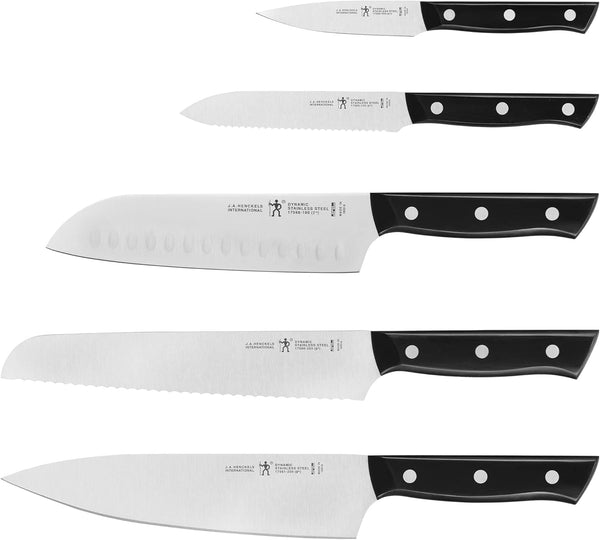 Henckels Dynamic 5-Pc Knife Set with Chef, Bread, Utility, Paring, Santoku | the Perfect Kitchen Knife Set for Effortless Cutting, German Engineered, Informed by 100+ Years of Mastery. Dishwasher Safe1