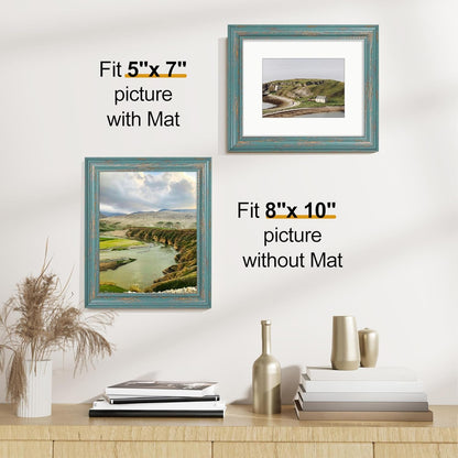 8X10 Picture Frames Set of 2, Vintage Photo Frames, Rustic Blue3
