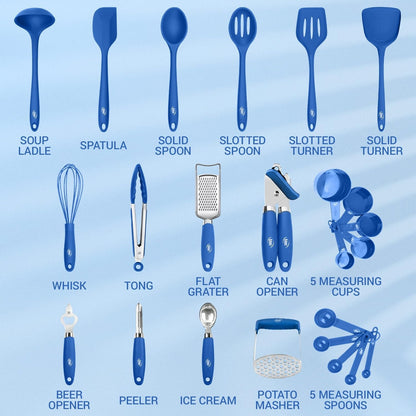 Silicone Kitchen Utensils Set 24 Pcs Cooking Utensils Set - Can Opener, Masher, Turner, Spatula 446°F Heat Resistant Non-Stick - Premium Silicone and Stainless Steel Utensil Set2