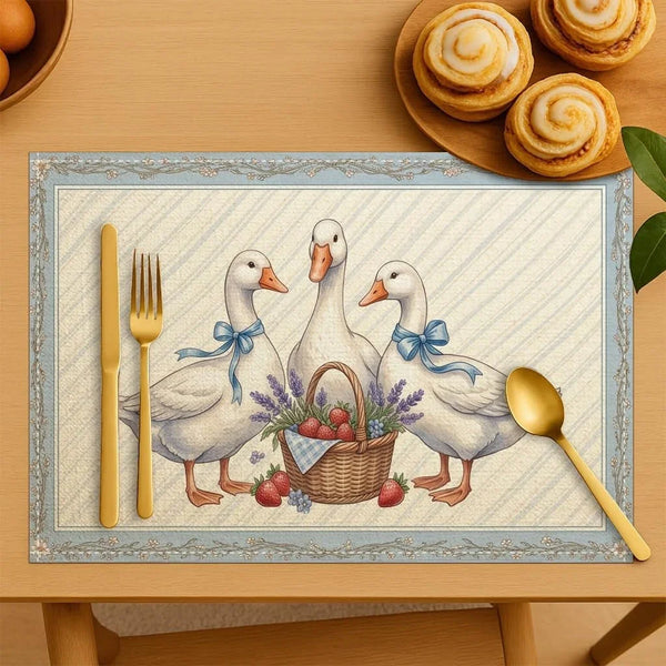 Vintage Geese Placemats, Country Style Decorative Place Mats for Dining Table, Spring Summer Non-Slip Washable Indoor Outdoor Kitchen Party Placemat Set of 65