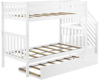 Max & Lily Bunk Bed, Twin-Over-Twin Bed Frame for Kids with Stairs and Trundle, White6