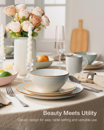 Jupiter Plates and Bowls Sets with Rim, Stoneware Dinnerware for 42
