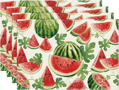 Watermelon Fruit Summer Placemats Set of 4, 12X18 Inch Spring Seasonal Holiday Table Mats for Party Kitchen Dining Decoration1