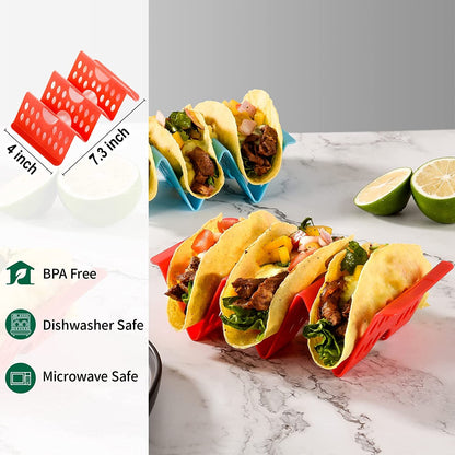 Taco Holder Stand Set of 6, Taco Shell Holders for 3 Tacos, Taco Rack Tray |  Taco Stands for Soft/Hard Shells, Colorful Large Taco Rack Plates Set of 4/6/12, Microwave & Dishwasher Safe2
