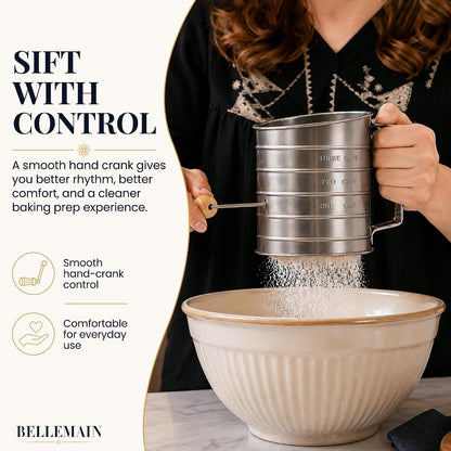 Stainless Steel Flour Sifter for Baking with Hand Crank - 3 Cup | Fine Mesh, Silver Color, Double Loop Agitator, Rust Resistant2