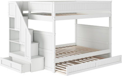 Staircase Bunk Bed with Twin Trundle & Storage Drawer White/Full over Full1