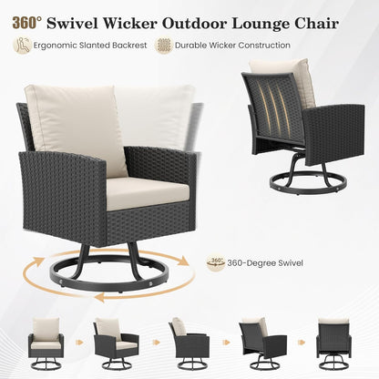 7 Seats Patio Furniture Set, 360° Swivel Chairs, 6 Pieces, Beige2