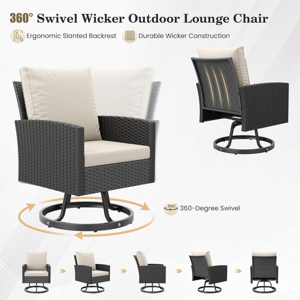 7 Seats Patio Furniture Set, 360° Swivel Chairs, 6 Pieces, Beige2