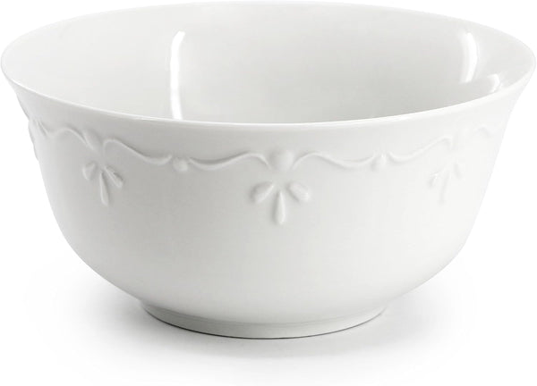 Henryi 18 Piece Embossed Rim Detail Porcelain White Dinnerware Set, Tableware Set, Serveware (18 Piece)4