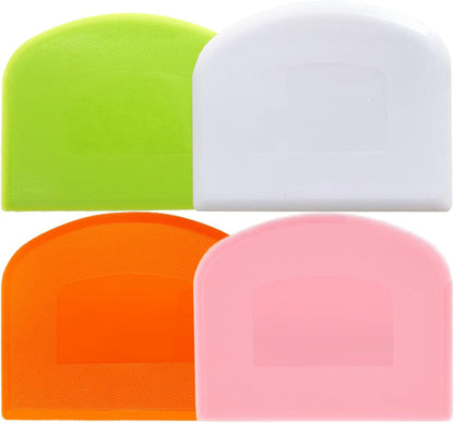 Dough Scraper Bench Scraper for Baking, 4 Pcs BPA Free PE Plastic Flexible Bowl Scraper, Food-Safe Plastic Dough Cutter for Bread Cake Dough Fondant Icing (White, Green, Orange, Pink)1
