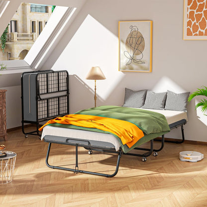 Folding Bed with Mattress, 75" X 31" Portable Rollaway Bed for Adults with 5" Memory Foam Mattress, Heavy Duty Metal Frame, Space Saving Guest Bed with Wheels4