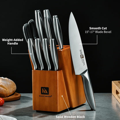 Eisen 13 Piece Stainless Steel Kitchen Knife Set with Block | Superior Carbon Steel, Dish-Washer Safe, 15-17 Degree Edge Angle, Hygienic Design, Non-Slip Handles, Starter Chefs’ Knife Set4