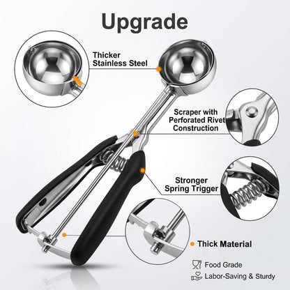 Cookie Scoop Set, 3Pcs Ice Cream Scoop, Cookie Scoops for Baking Set of 3, 18/8 Stainless Steel Cookie Scooper for Baking, Ice Cream Scooper with Trigger Release, Cookie Dough Scoop with Non-Slip Grip6