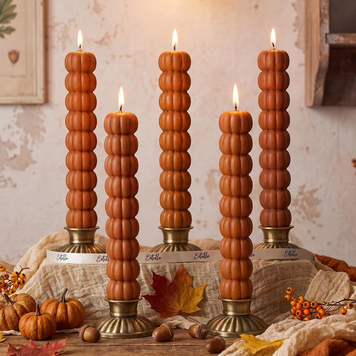 5-pcs-pumpkin-taper-candles-autumn-halloween-gifts-warm-brown