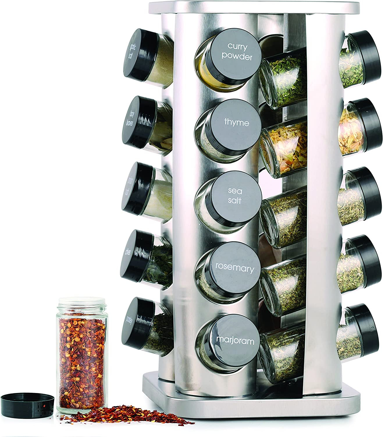 20-jar-rotating-spice-rack-with-spices-included-5-year-free-spice-refill-program-stainless-steel-countertop-spice-rack-with-3-oz-glass-jars-5-year-free-spice-refill-program-stainless-steel-countertop-3-oz-glass-jars