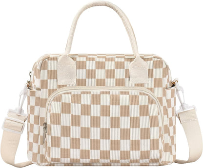 Lunch Bag Women Lunch Box for Women Adult Cute Insulated Lunch Bag Lager Cooler Lunch Tote Bags for Work Picnic (Beige-Brown Plaid)1