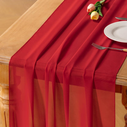 Red Chiffon Table Runner Fall Boho Wedding Birthday Party Decor1