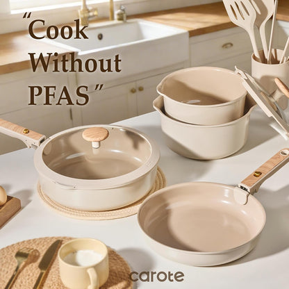 Ceramic Pots and Pans Set, Cookware Set Detachable Handle, 19 Pcs Induction Kitchen Cookware Sets Non Stick with Removable Handle, RV Cookware Set, Oven Safe, Elegant White, Mothers Day Gifts4