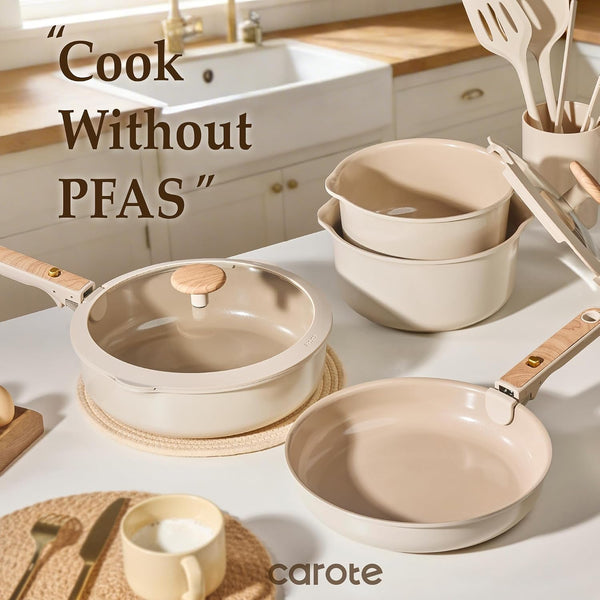 Ceramic Pots and Pans Set, Cookware Set Detachable Handle, 19 Pcs Induction Kitchen Cookware Sets Non Stick with Removable Handle, RV Cookware Set, Oven Safe, Elegant White, Mothers Day Gifts4