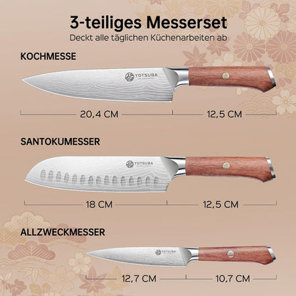 3 PCS Japanese Kitchen Knife Set with Full Tang Rosewood Handle6