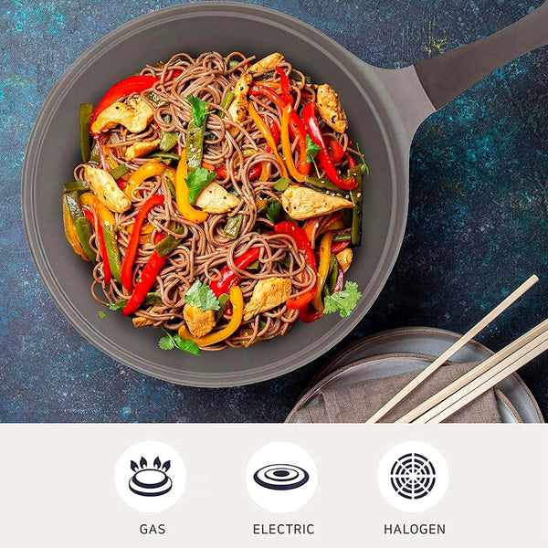 Eela 12'' Non Stick Chef'S Wok with Glass Lid, Stir Fry Pan and Pofa-Free Ceramic Coating for Cooking Saute Vegetables, Meat, Fish, 12 Inch, Deep Blue (Handle Assemble Required)4