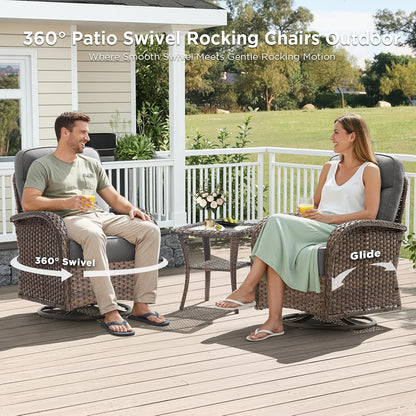 Luxury Outdoor Patio Furniture Set with 6-Inch Thick Cushions, 5 Pieces Wicker Outdoor Furniture with High Back Swivel Patio Chairs Set of 2, Outdoor Conversation Set for Deck Garden Porch, Gray2