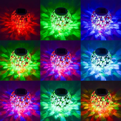 Solar Table Lights Outdoor,Color Changing Glass Mosaic Garden Light3