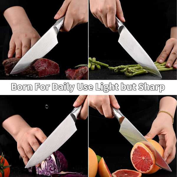 Chef Knife 10 Inch Kitchen Knife Damascus Pattern Stainless Steel with Non-Slip Hollow Handle6