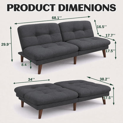 67'' Futon Sofa Bed, Modern Linen Couch with Adjustable Backrest3