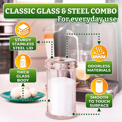 Set of 2 Glass Sugar Dispenser with Pour Spout, 12 Oz, Flip Lid3