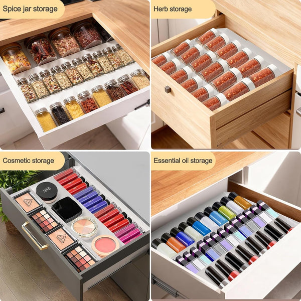 Metal Spice Drawer Organizer, 4 Tier Spice Rack for Drawer, Expandable Seasoning Organizer for 11.4-22.8” Wide Drawer, Holds up to 48 Spice Jars (Not Included), White7