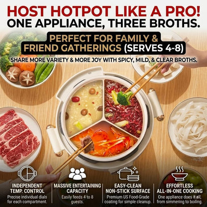 4.2Qt Electric Pressure Cooker & Smart Multi-Cooker, 10-In-1 Innovative 3-Compartment Rice Cooker, 1000W Hot Pot with 24H Timer, 70Kpa Fast Cooking, Non-Stick Inner Pots, Heat Preservation, 110V, White3