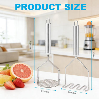 2PCS Potato Masher Set, Stainless Steel Smasher Kitchen Tools | Works for Mashed Potatoes Guacamole Beans Vegetables Fruit Meat Butter and Puree, Ergonomic Handle Design2