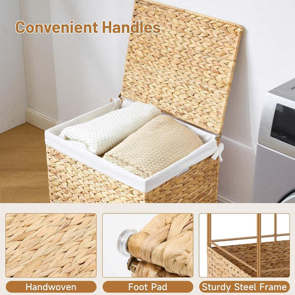 Water Hyacinth Storage Basket with Lid, 21.1 Gallon (80L) Wicker Shelf Basket with Removable Liner, Wicker Storage Basket for Blanket, for Livingroom, Bedroom, Natural6