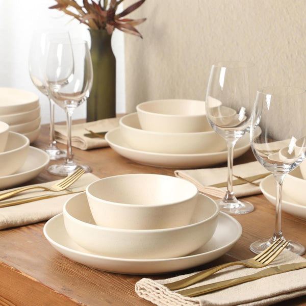 Leeds Court Plates and Bowls Sets, 16-Piece Stoneware Dinnerware Sets, Cream White, round Speckle Reactive Glaze Dish Set6