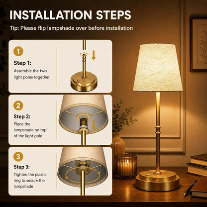 Rechargeable Cordless Table Lamp, Nightstand to End Table,Gold,1 Pack8