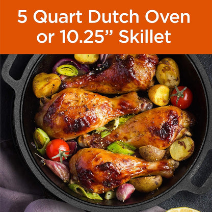 2-In-1 5-Qt. Dutch Oven, 10.25-Inch Skillet Lid, CHFL508 | Pre-Seasoned Cast Iron, Works on All Cooktops Including Induction, Outdoor Cookware for Campfires or Grills3